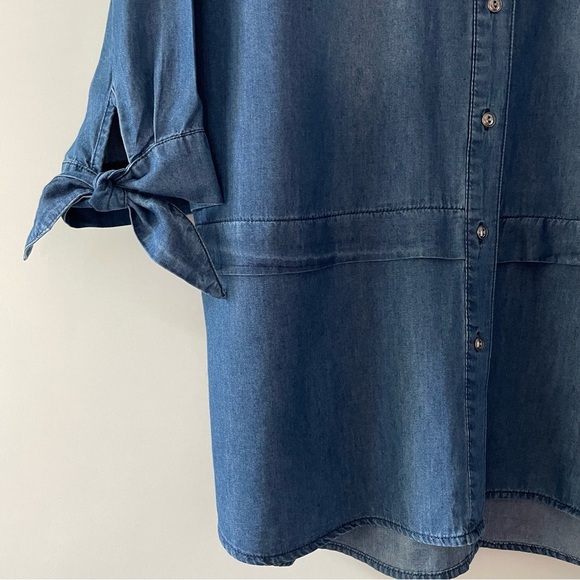 Lane Bryant Blue Chambray Tunic Length Button-Down Collared Shirt Size 14 / 16 - Picture 4 of 16